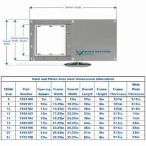 Slide Gate Rp Dims Square 2 - Screw Conveyor Parts